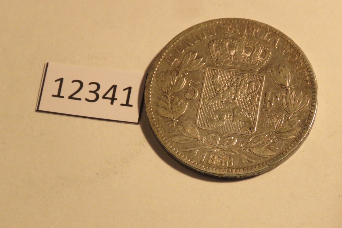  12341 Belgien 1850 - 5 Franc  - 25,0 g SILBER 0.900   