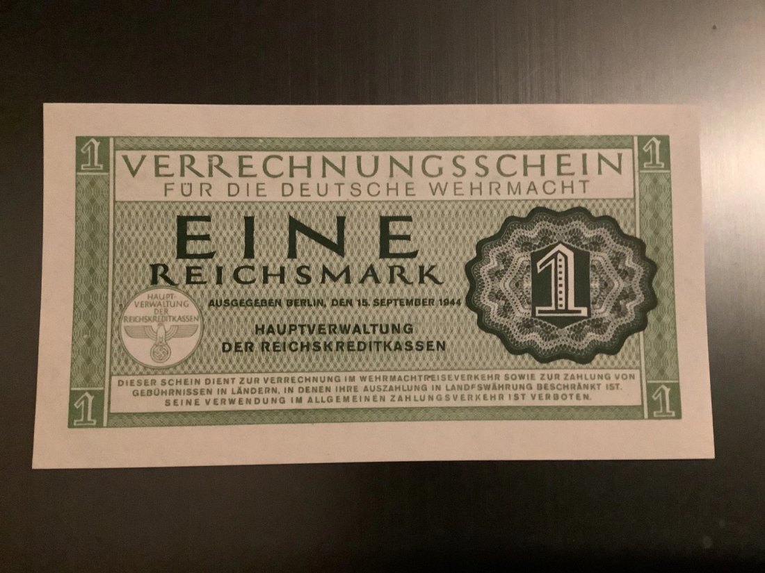  Banknote 1 Reichsmark 1944 Verrechnungsschein deutsche Wehrmacht   