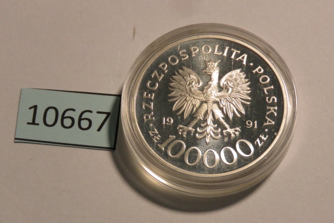  10667 Polen 1991 - 100.000 Zloty - WW II - Flugzeug -  16,5 g SILBER 0.750   