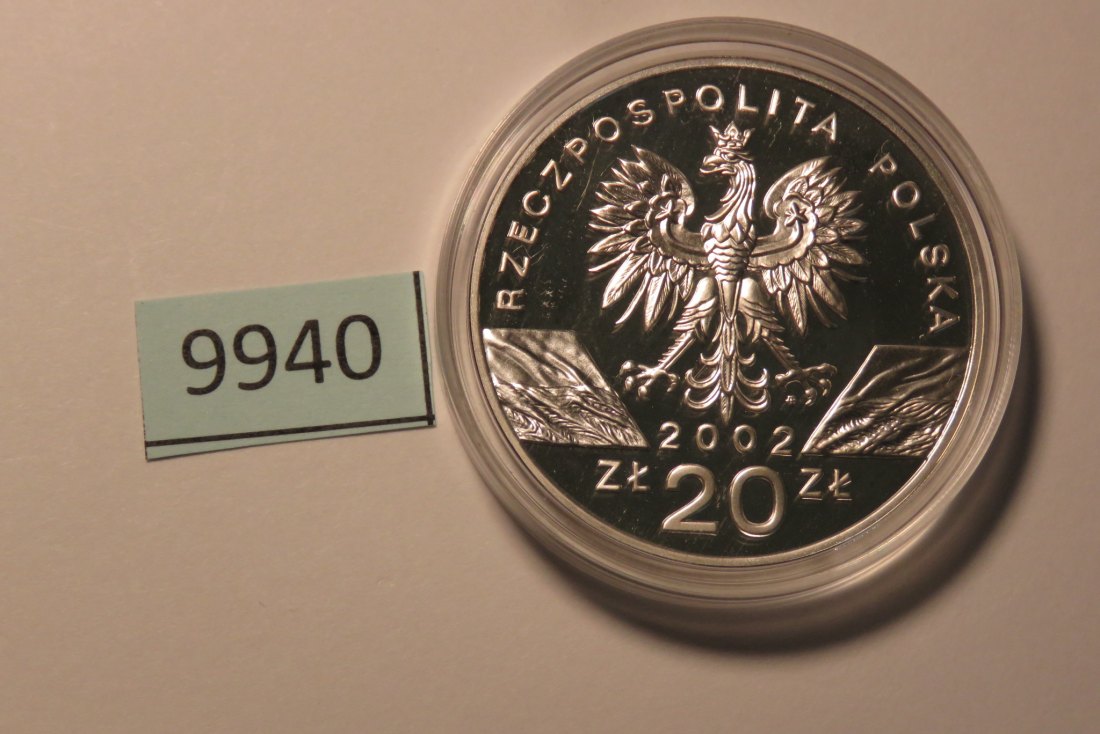  9940 Polen 2002 - 20 Zloty - Schildkröten -  28,28 g SILBER 0.925   