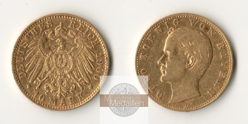 Deutsches Kaiserreich Bayern, Otto. MM-Frankfurt Feingold: 3,58g 10 Mark 1900 D 