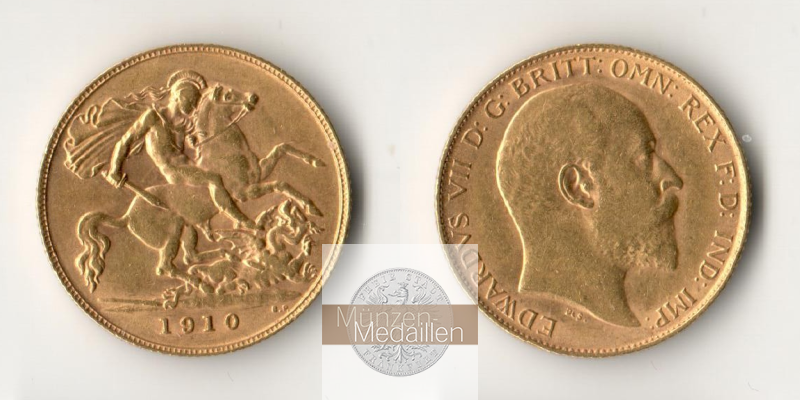  Vereinigtes Königreich, Edward VII.  1/2 Sovereign 1910.  MM-Frankfurt  Feingold: 3,66g   