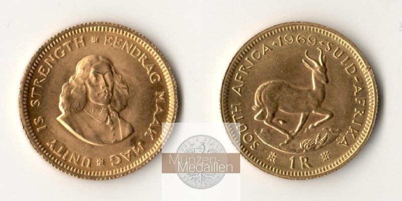 Süd Afrika MM-Frankfurt Feingold: 3,66g 1 Rand 1969 