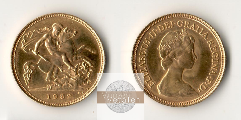 Vereinigtes Kgr. Elisabeth 1952-2022 MM-Frankfurt Feingold: 3,66g 1/2 Sovereign 1982 