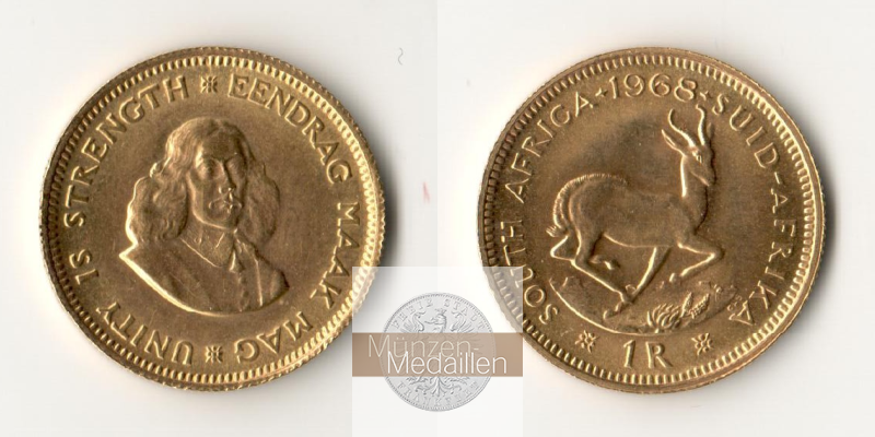 Süd Afrika MM-Frankfurt Feingold: 3,66g 1 Rand 1968 