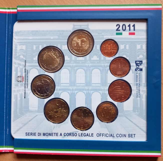  Italien Offizieller Euro-KMS 2011 im Original-Folder Stempelglanz plus 2 Euro 150 Jahre Vereinigung   