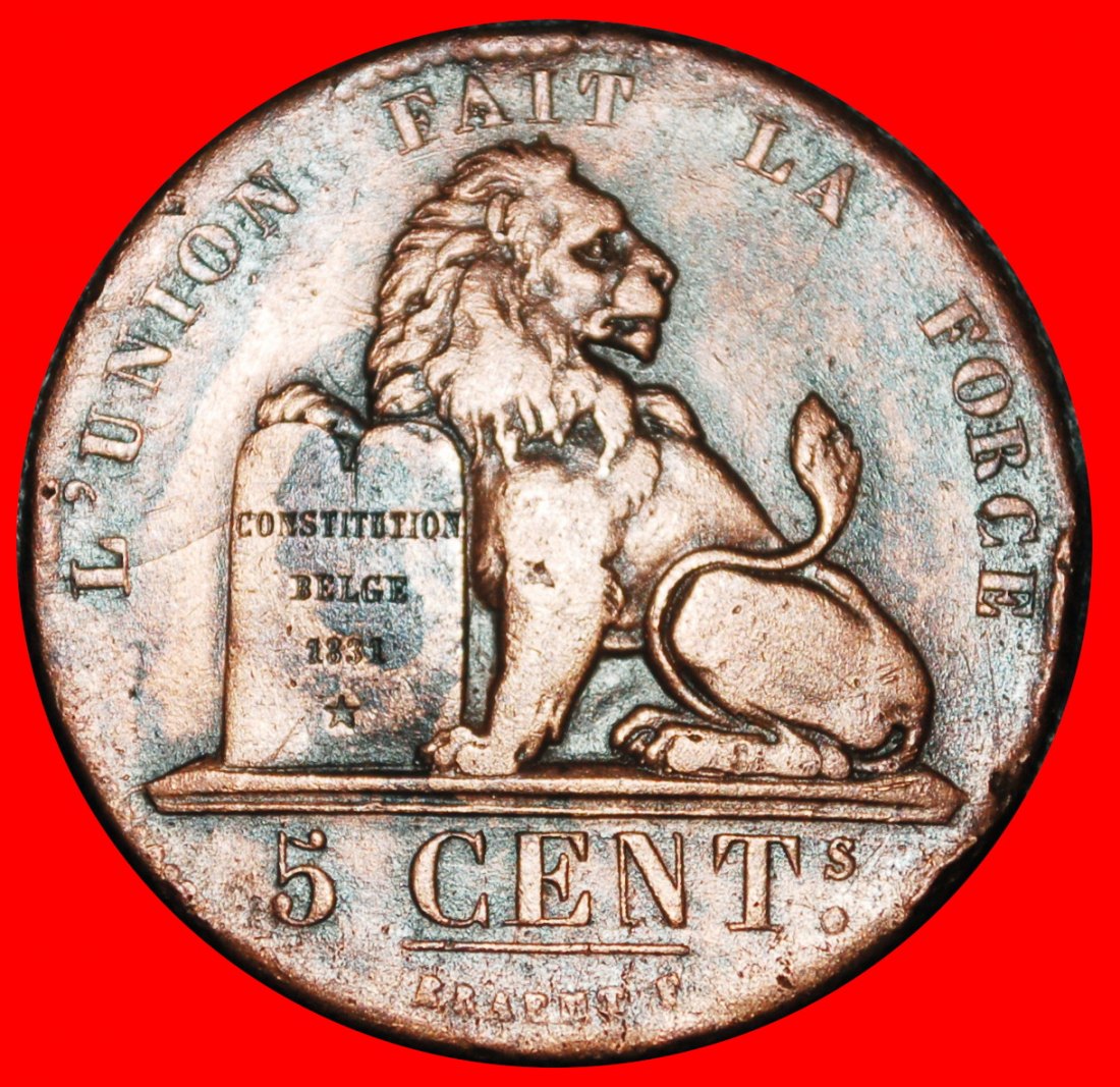  Ⰿ LION 1831 (1811-1860): BELGIUM ★ 5 CENTIMES 1833! LEOPOLD I (1831-1865)! ★LOW START ★ NO RESERVE!   