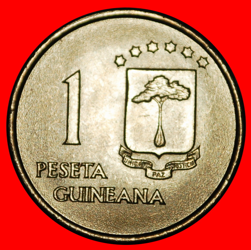  Ⰿ SPAIN:EQUATORIAL GUINEA★1 PESETA 1969 ELEPHANT TUSKS! UNCOMMON! UNC LUSTRE★LOW START ★ NO RESERVE!   