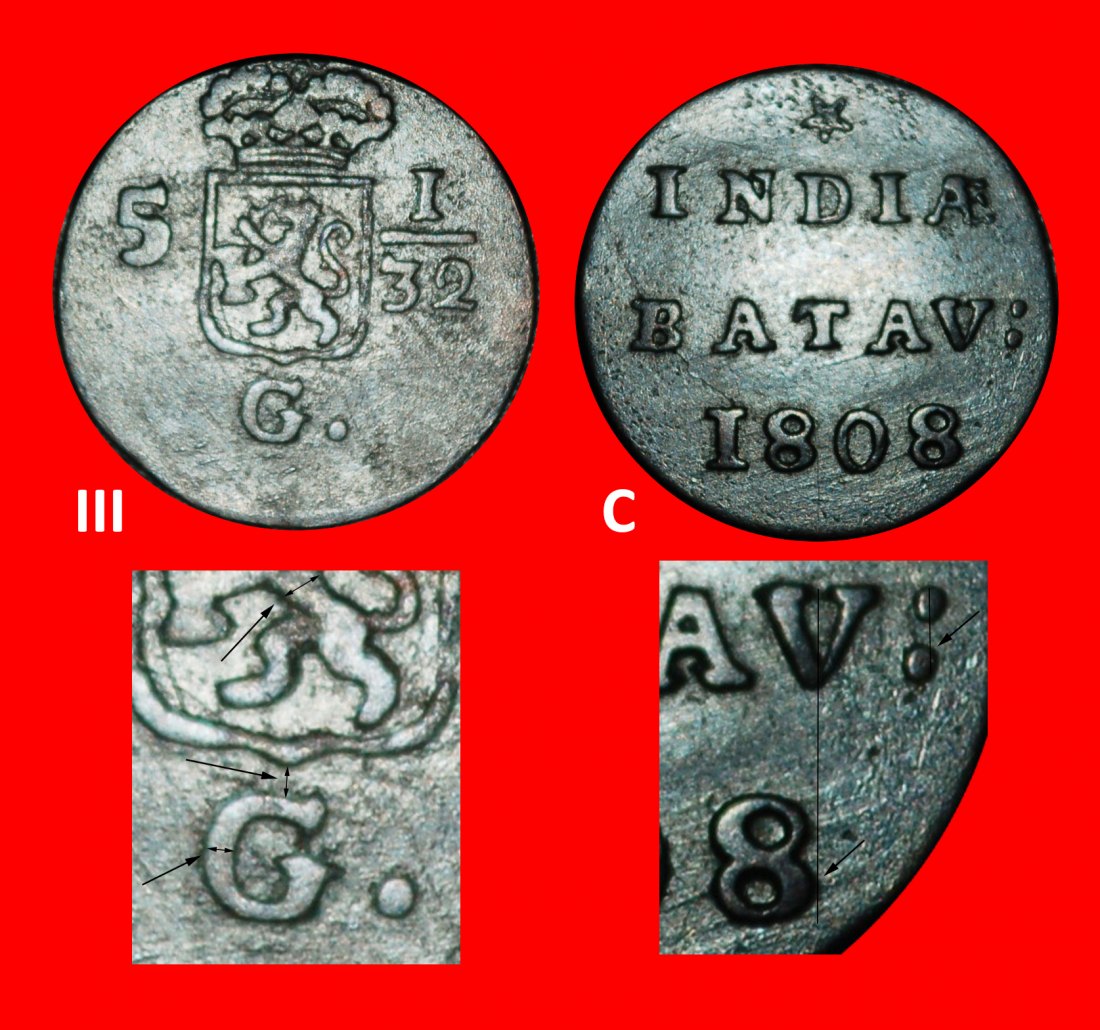  Ⰿ LION (1802-1809):NETHERLANDS EAST INDIES★1/2 DUIT - 1/32 GULDEN 1808 ERROR★LOW START ★ NO RESERVE!   