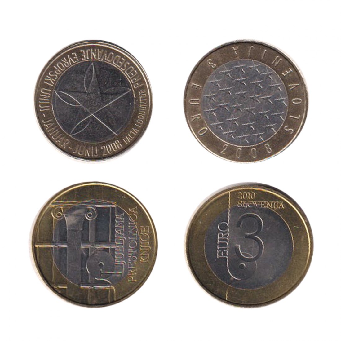  2x 3€-Sondermünzen Slowenien *Ljubljana 2010 + 3€ EU-Ratspräsidentschaft 2008*   