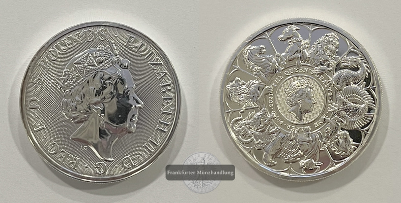  UK 5 Pounds The Queen's Beasts Compler 2021 2 Unze FM-Frankfurt Feinsilber: 62,4g   