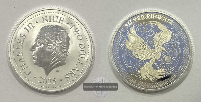  Niue 2 Dollars 2025 Charles III Phoenix FM-Frankfurt Feinsilber: 31g   