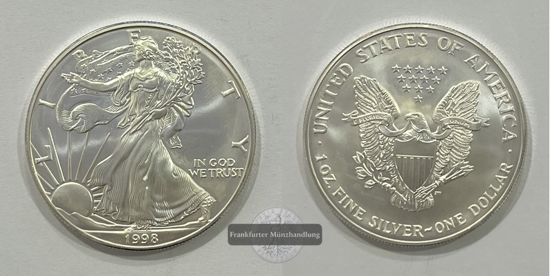  USA 1 Dollar 1998 American Silver Eagle FM-Frankfurt  Feinsilber: 31,1g   