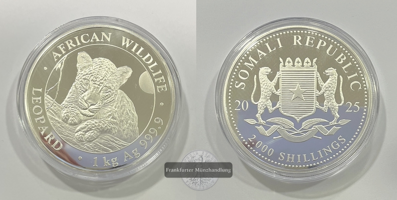  Somalia 2000 Schilling 2025 African Wildlife Leopard FM-Frankfurt Feinsilber:1000g   