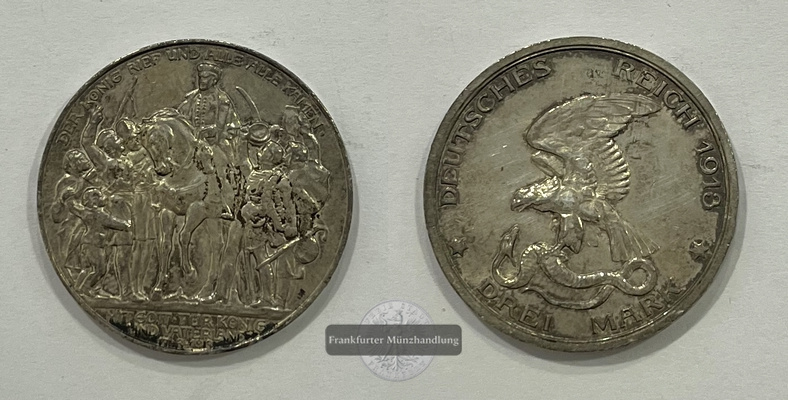  Deutsches Kaiserreich Wilhelm II. 3 Mark 1913 Befreiungskriege FM-Frankfurt Feinsilber: 15g   