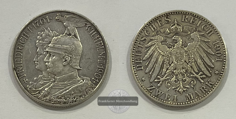  Deutsches Kaiserreich 2 Mark 1901 200 Jahre Preußen FM-Frankfurt KM#525 Feinsilber: 10g   