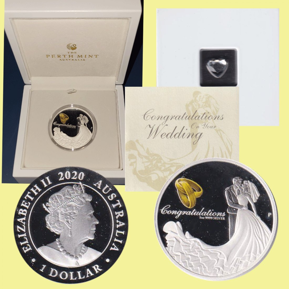  Australien 1-$-Silberm *Hochzeit* 2020 *PP* 1oz Silber 24kt vergold mit echten Kristall   