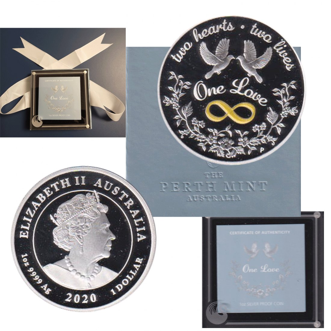  Australien 1-$-Silberm *Hochzeit - Eine Liebe* 2020 *PP* 1oz Silber 24kt vergold max 5.000St!   