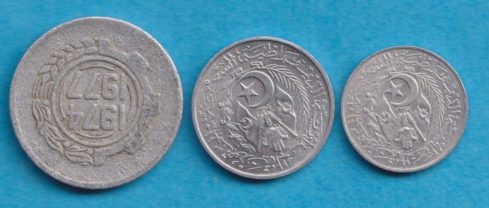  Algerien 1 + 2 + 5 Centimes 1964,1964,1974   