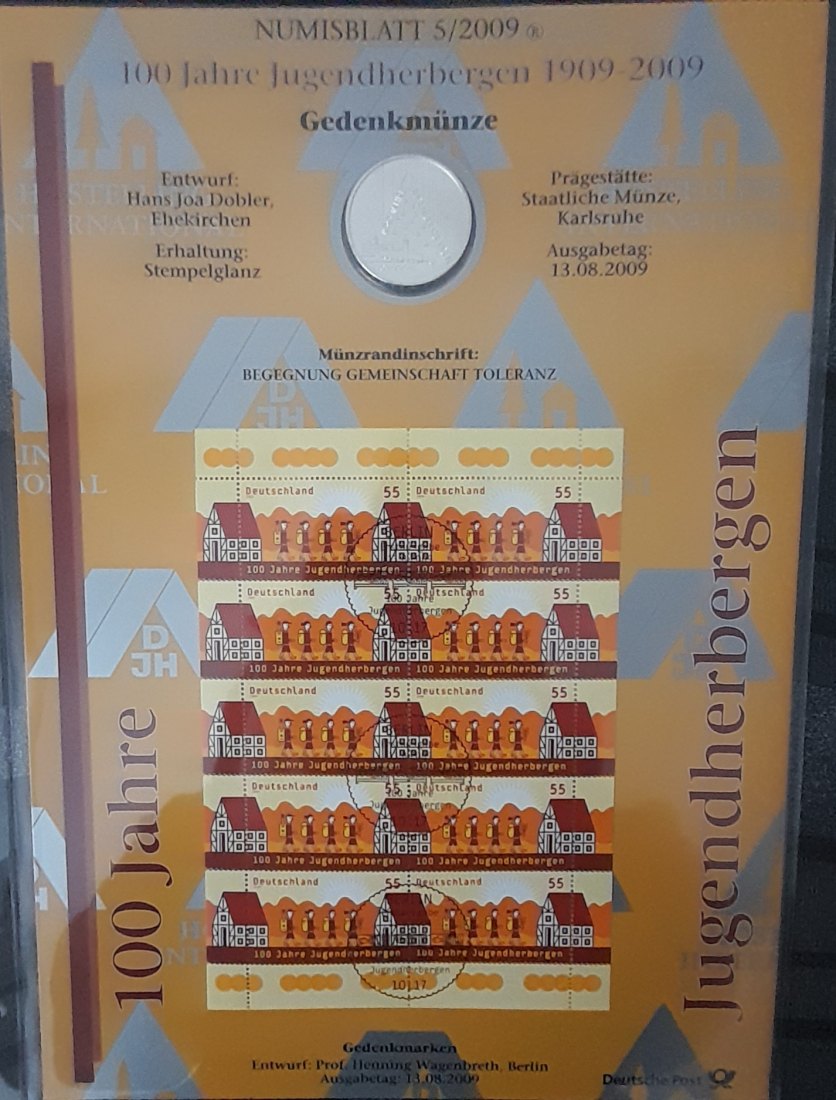  Numisbrief mit 10€ Silbermünze Jugendherbergen 2009 16,65g fein   