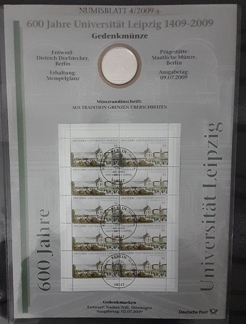  Numisbrief mit 10€ Silbermünze Universität Leipzig 2009 16,65g fein   