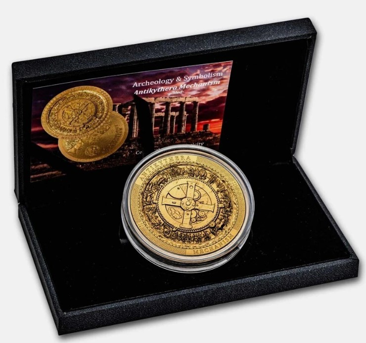  ANTIKYTHERA MECHANISM Archeology Symbolism Antiqued 3 Oz Silver Coin 20$ COOK Is   