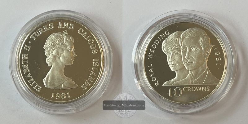  Turks- und Caicosinseln 10 Crowns 1981 Royal Wedding KM#53 FM-Frankfurt Feinsilber: 26,8g   