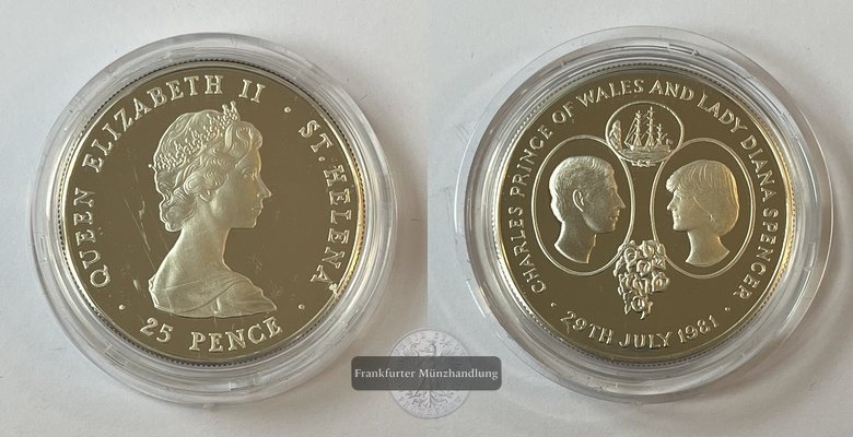  St. Helena 25 Pence 1981 Royal Wedding KM#9a FM-Frankfurt Feinsilber: 25,9g   