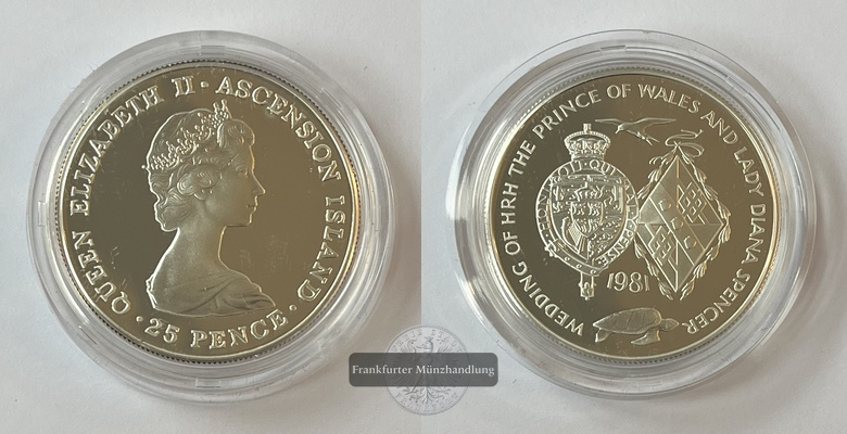  Ascension Island 25 Pence 1981 Royal Wedding KM#3b FM-Frankfurt Feinsilber: 25,9g   
