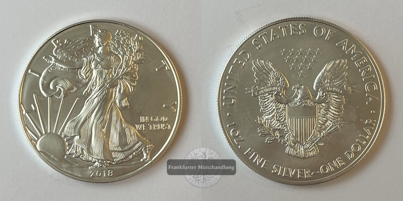  USA 1 Dollar 2018 American Silver Eagle FM-Frankfurt  Feinsilber: 31,1g   
