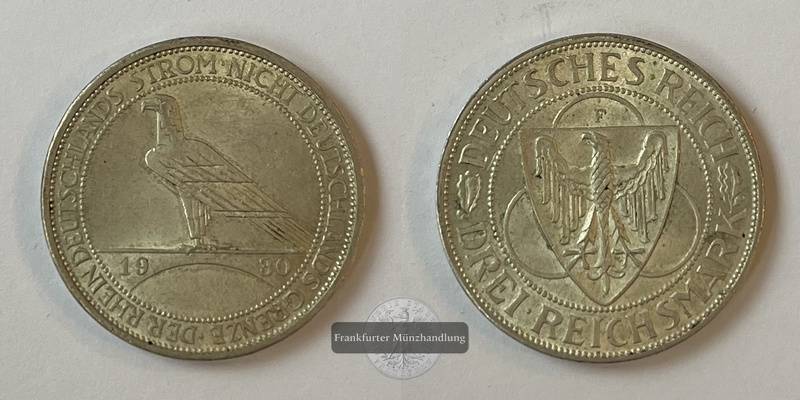  Deutsches Kaiserreich 3 Mark 1930 F Befreiung des Rheinlandes FM-Frankfurt Feinsilber: 7,5g   