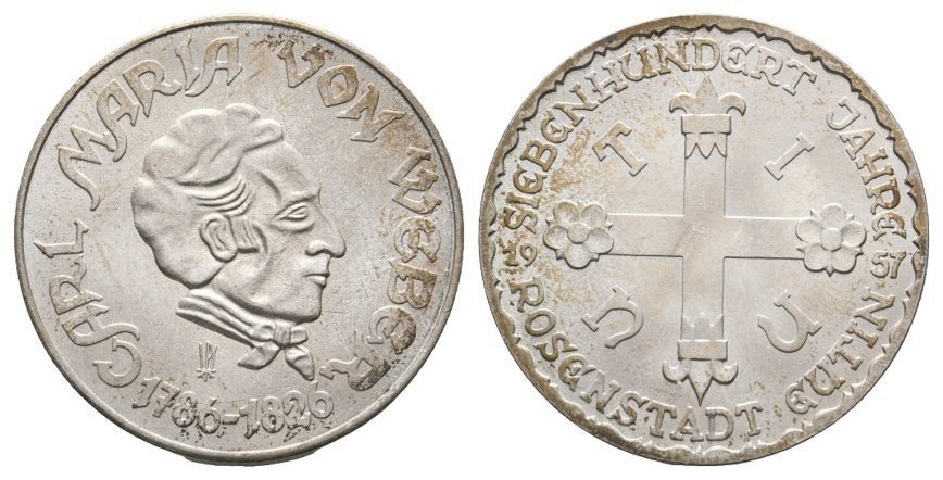  Medaille 1826, 700 Jahre Rosenstadt Eutin, versilbert, 12,65 g, Ø 29,8 mm   