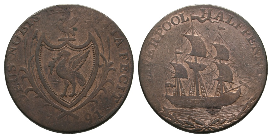  Großbritannien Liverpool, Token 1/2 Halfpenny 1791, Kupfer   