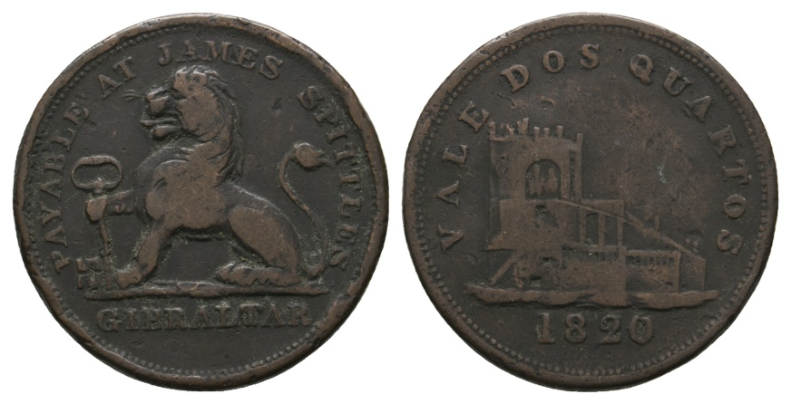  Gibraltar, Britische Kolonie, 2 Quarto Token 1820, Kupfer   