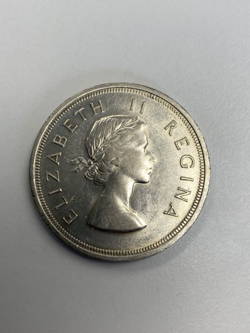  gujo68 - Südafrika 5 Shilling Springbock 1958, Silber   