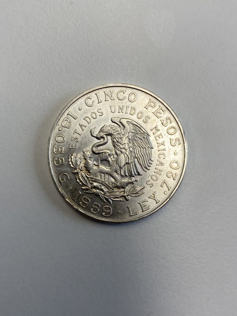  gujo68 - Mexiko 5 Pesos Carranza 1959, Silber   