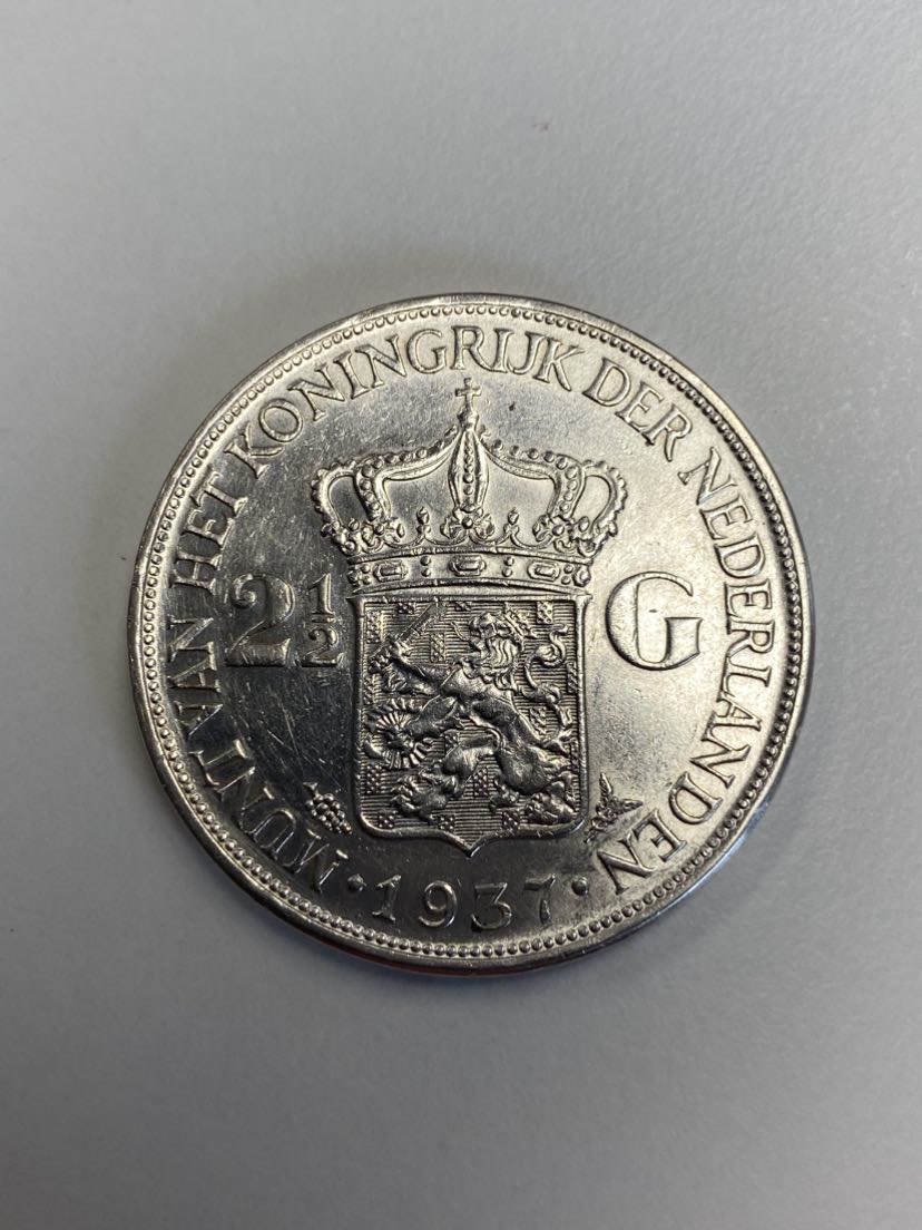  gujo68 - Niederlande 2 1/2 Gulden Königin Wilhelmina 1937, Silber   