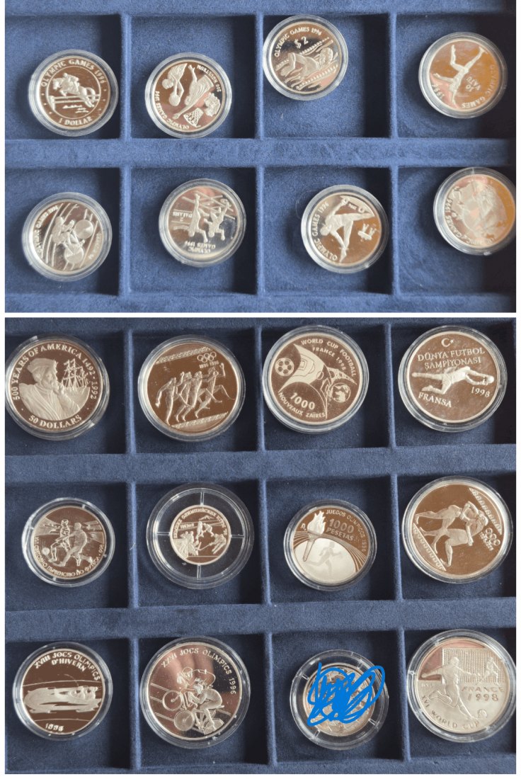  19 Silbermünzen - ca. 343 Gramm (olympische spelen)   