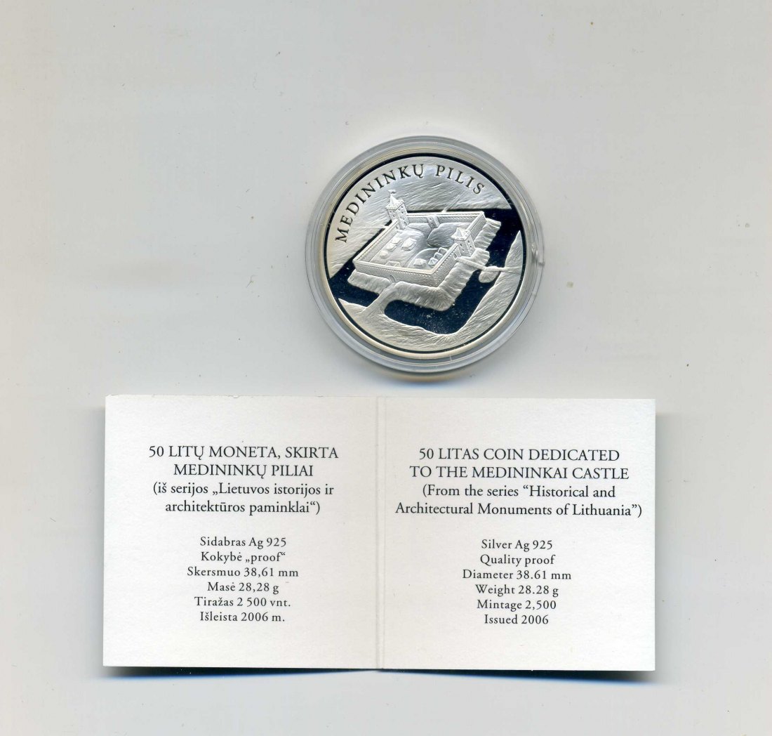  50 Litu 2006 PP Burg Medikinai Original Kapsel+Zertifikat+Verpackung RAR   