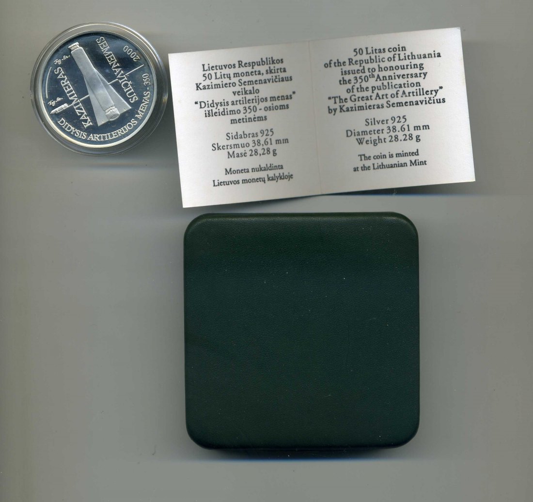  50 Litu 2000 Artillerie Original Kapsel+Zertifikat+Verpackung RAR 1936 Stück   