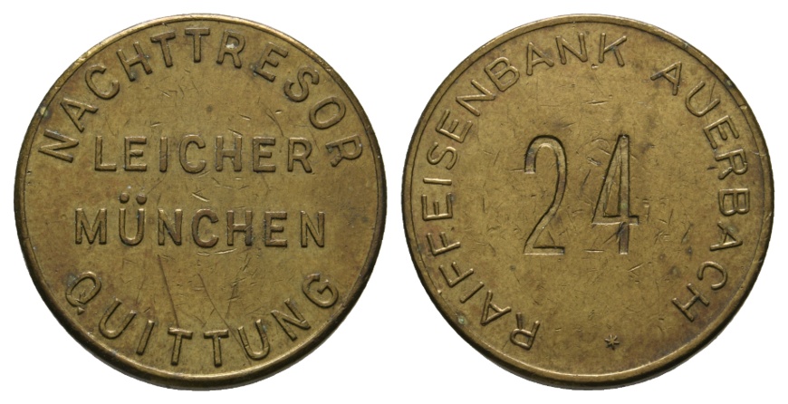  Bayern, Auerbach Raiffeisenbank - Nachttresor Quittung Leicher München; Gepunzt: 24; Menzel -   