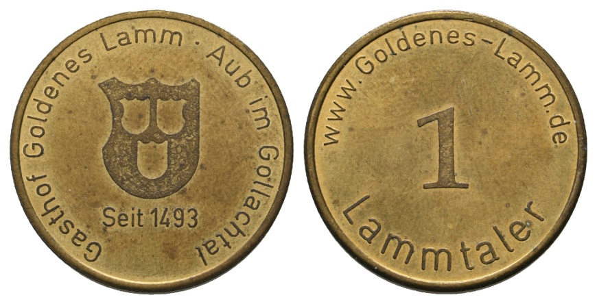 Bayern, Aub im Gollachtal Gastohof Gldenes Lamm, 1 Lammataler; Menzel -   