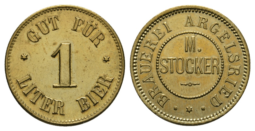  Bayern, Argelsried Brauerei M. Stocker, Gut für 1 Liter Bier; Menzel 666   