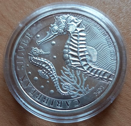  Barbados   1 Dollar 2021 Seepferdchen  1 Oz Silber 31,1 gr   