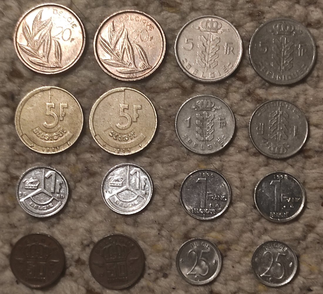  Set 012: Belgien Münzlot mit 16 verschiedenen Münzen   
