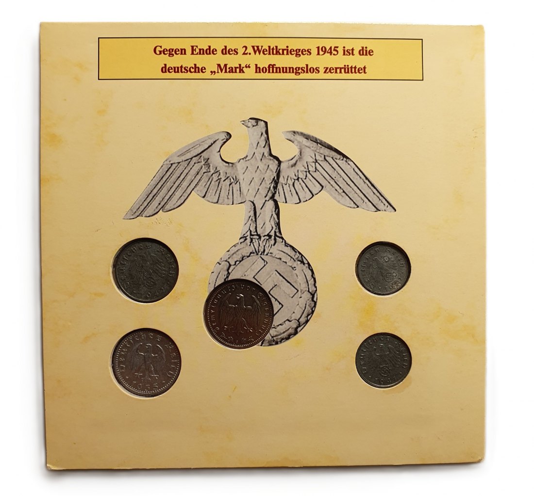  Dritte Reich 1,66 Mark 5 Münzen im Geschichts-Blister   