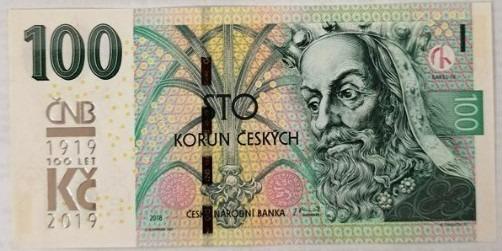  Czech Commemorative Banknote 100 Korun – CNB 100 Years Overprint (2019) RARE M20   