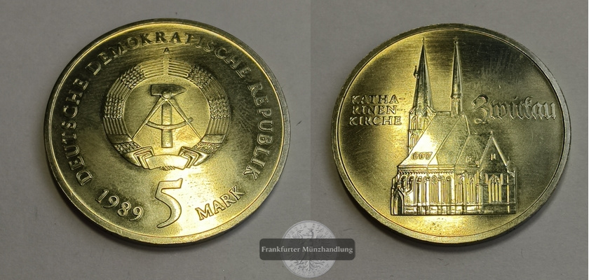  DDR 5 Mark 1989 FM-Frankfurt Nickel-Messing   