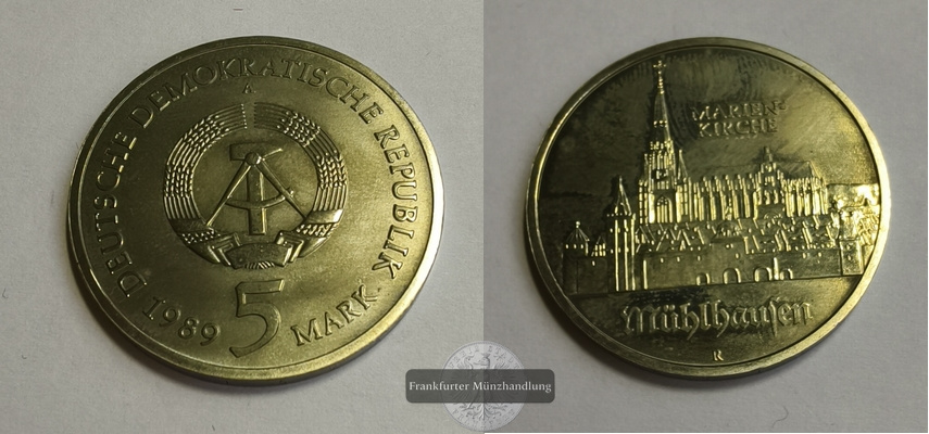  DDR 5 Mark 1989 FM-Frankfurt Nickel-Messing   