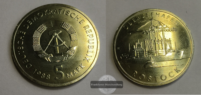  DDR 5 Mark 1988 Rostock  FM-Frankfurt Nickel-Messing   